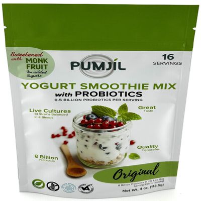 Pumjil Original Yogurt Smoothie Mix, Sugar-Free Sweetened with Monk Fruit, 8 Billion Probiotic Live Cultures, 14 Strains in 4 Blends, Non-GMO, Gluten-Free, Resealable 4oz Bag, 16 Servings (Original)
