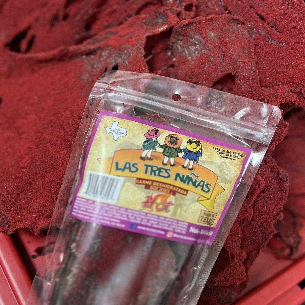 carne seca crunchy premium beef jerky red powder fuego hot mexican snack Texas made 1.3 oz.