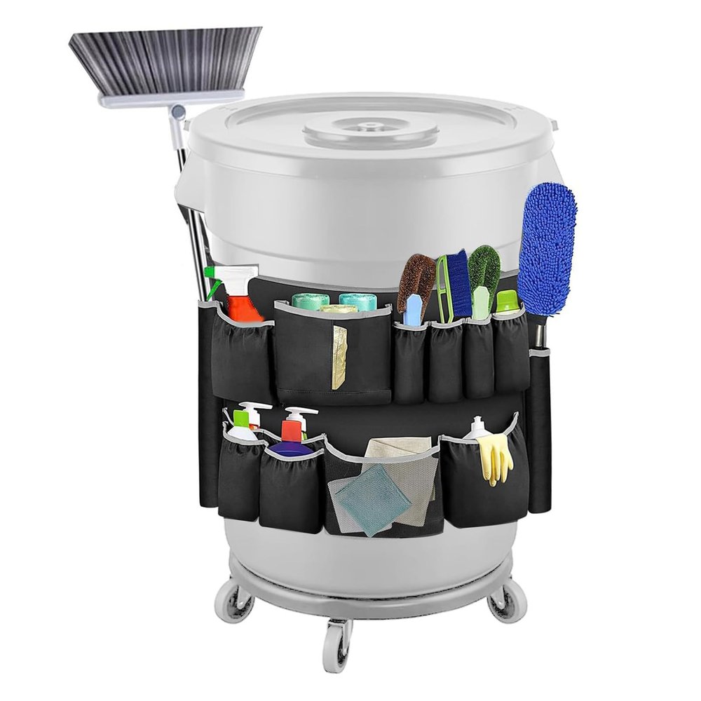 Yosoo Trash Can Tool Bag, 32 to 55 Gallon Bin Cleaner Bag with Multi Pockets for Janitorial Duty, Ideal for Housekeepers, Cleaners, and Janitorial Staff