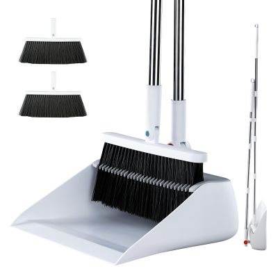 MOPALL Broom with Collapsible Dustpan Combo Set Includes 2 Broom Heads