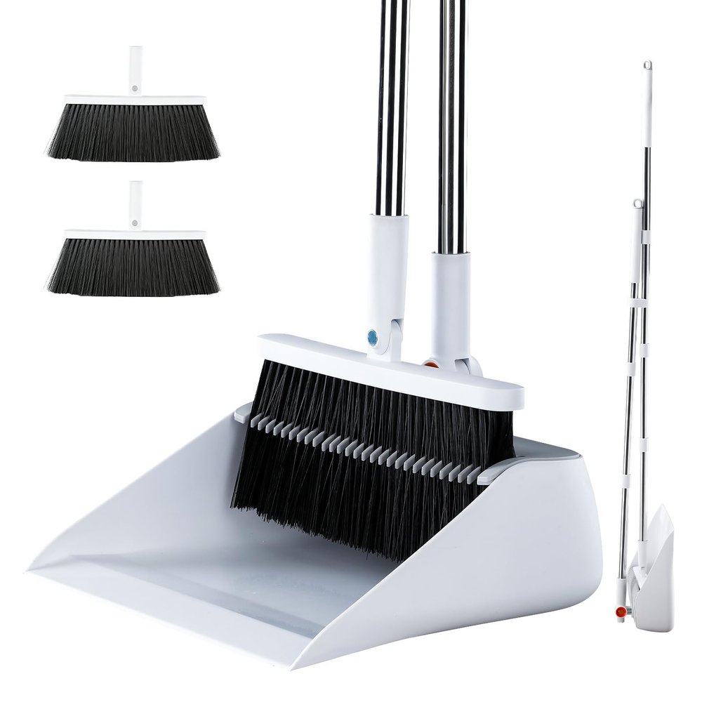 MOPALL Broom with Collapsible Dustpan Combo Set Includes 2 Broom Heads