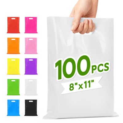 Crweety 100 Pcs White Party Favor Gift Bags 8x11, Small Goodie Bag Bulk