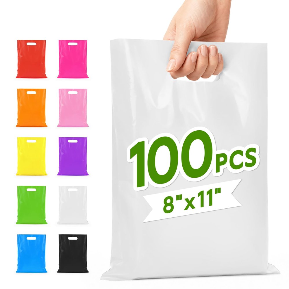 Crweety 100 Pcs White Party Favor Gift Bags 8x11, Small Goodie Bag Bulk