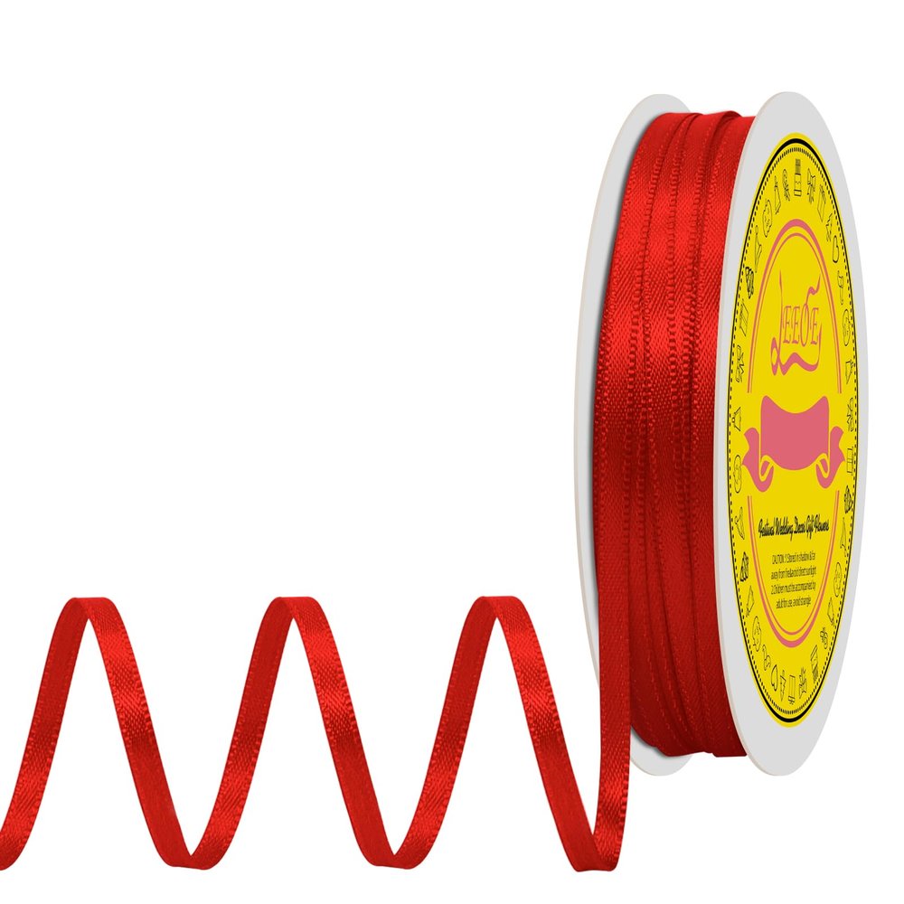 LEEQE Double Face Red Satin Ribbon 1/8 Inch x Continuous 60 Yards Polyester Ribbon for Wedding Gift Wrapping Party Hair Bow Invitation Decorations