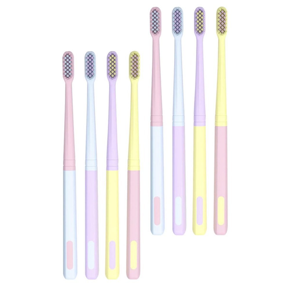 Vaguelly Soft Bristle Toothbrush Set 8pcs, Compact Head Portable Oral Care Tooth Cleaning Tool for Adults, Travel-Friendly Macaron Color Household Teeth Brush