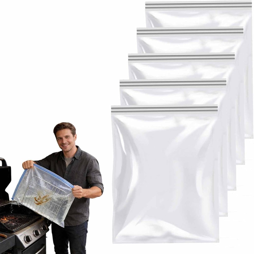 5 Pack Oven Rack Cleaning Bags - 2-in-1 Reusable Leak-Proof Grill Cleaning Bags, Quick No-Scrub Kitchen Clean Accessory for Home Oven Racks & Grill Grates (5pcs)