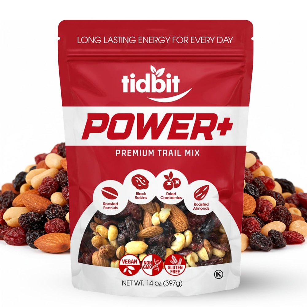 Tidbit Healthy Trail Mix with Roasted Peanuts, Almonds, Raisins & Dried Cranberries Mixed Nuts Snack Mix for Natural Energy, Vegan Gluten Free, 14 oz Resealable Bag