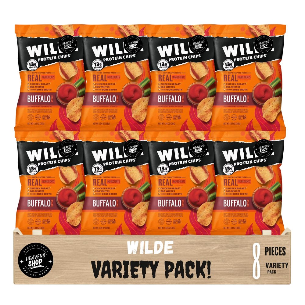 WILD- Buffalo Protein Chips, 13g Protein per Bag, Crunchy Chicken Chips, Gluten Free Snack, Individually Packed (8 Pack)