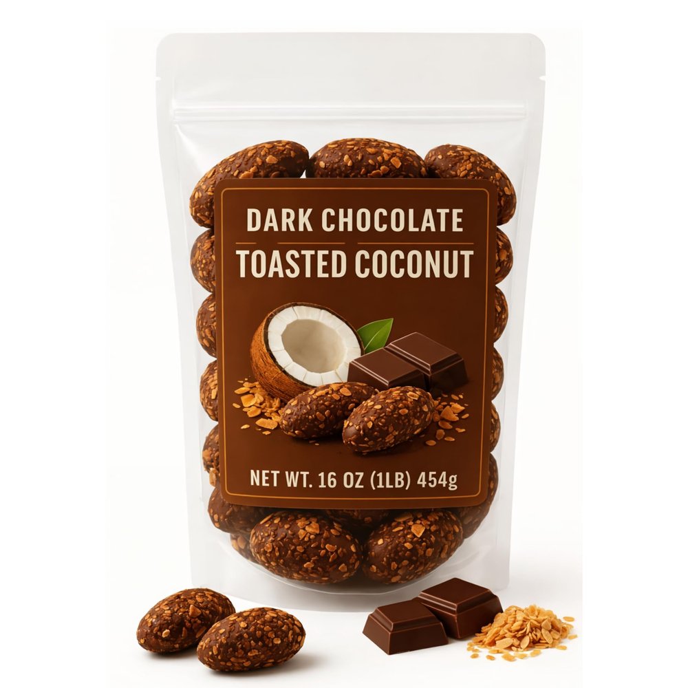 Dark Chocolate Toasted Coconut Brazil Nuts 1 LB Resealable Bag Handmade Small Batch Gourmet Nuts Rich Cocoa Coated, Crunchy Coconut Finish Made to Order Fresh