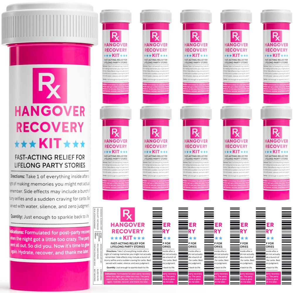 10 Pack Hangover Recovery Kit - Upgrade from Bags to Pink Bottles for DIY Party Favors - Bachelorette, Bridesmaid Gifts, 21st Birthdays, Girls Trips, Night Out, Galentines, Bridal Shower & Weddings