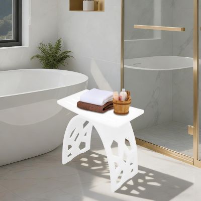 16in Modern Portable Shower Bench,Acrylic Bathroom Stool Load 500 Lbs,Rectangle+Arc-Shaped Shower Stool for Shaving Legs,for Adults Seniors Elderly (White)
