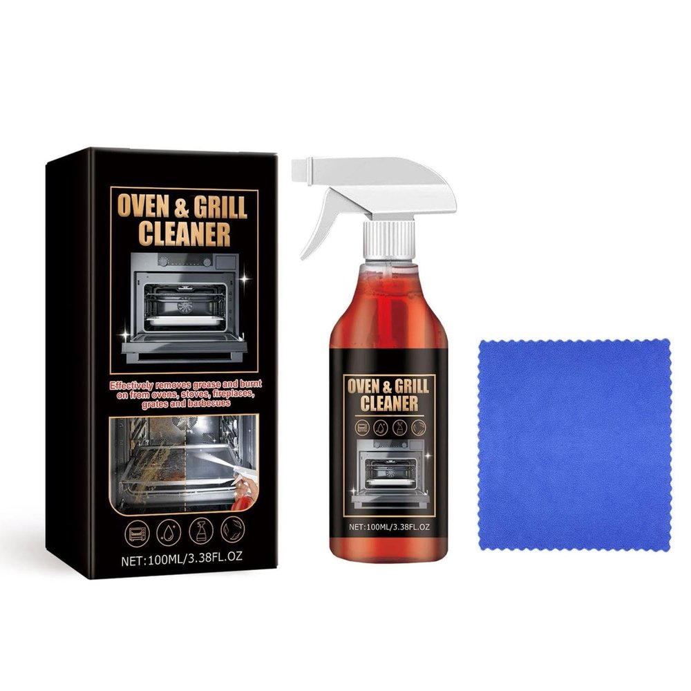 Oven Grill Cleaner Heavy Duty Oven Cleaner Spray for Baked-On Grease for Ovens, Racks, Stovetops & Grates (1x100ml,1xTowel)