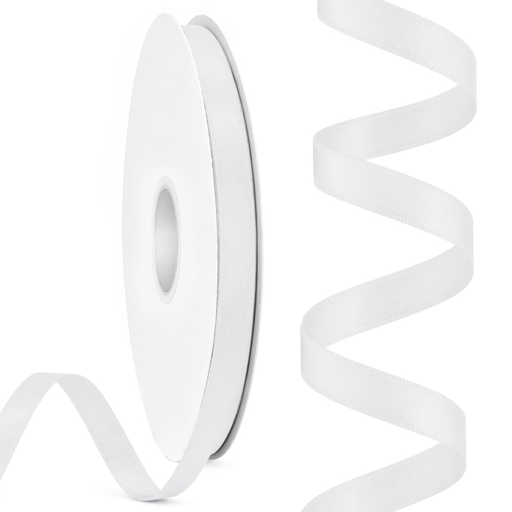 Rilisili 3/8 Inch X 50 Yards White Double Faced Satin Ribbon Polyester Milk Silk Ribbon for Crafts Sewing Gift Wrapping Wedding Invitations Bouquet Decor