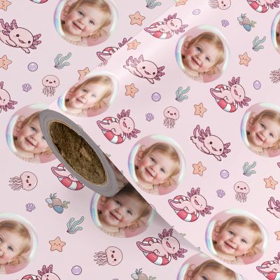 LeZakaa Custom Baby Axolotl Wrapping Paper 30180in Jumbo Roll, Personalized Pink Photo Gift Wrap for Kids Baby Girls Birthday Party, Baby Shower, Newborn