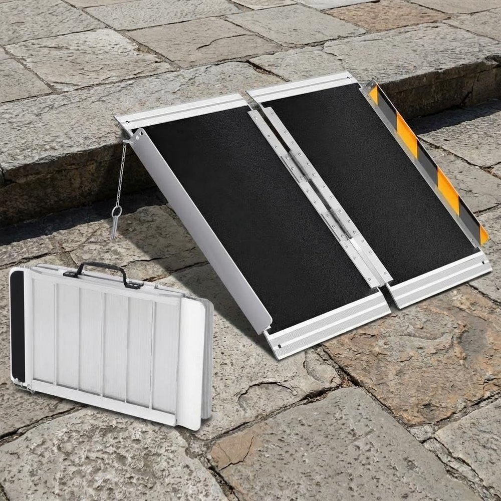 4829 Inch Folding Aluminum Wheelchair Ramp, Portable Non-Slip Access Ramp, ADA Compliant, Durable Threshold Ramp for Home Steps, Doorways, Curbs, Car, Scooters, Mobility Kit, Entry Stair