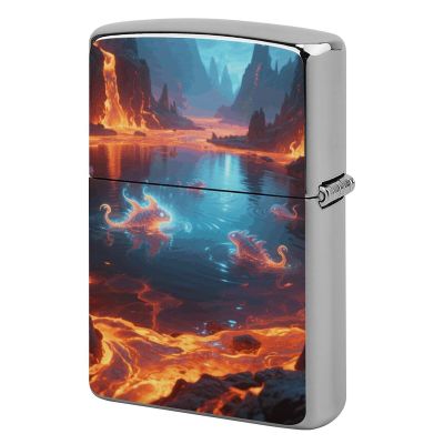Magic Lava Lake Lighter Case Metal Double-Sided Graffiti Lighter Cover Lighters Protective Sleeve for Women Men Standard Lighters