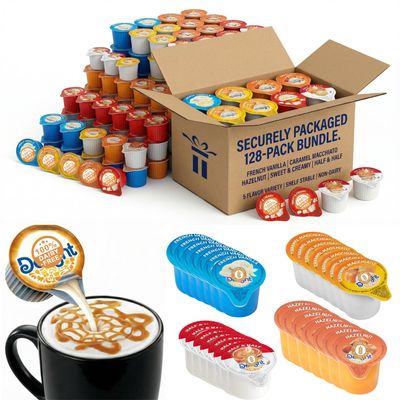 Coffee Creamer Singles, Non-Dairy Creamer, Multi Flavored Bulk 128 Count Assorted Flavor GIft Set, Great for Home Use, Offices and Coffee Stations, Includes French Vanilla, Caramel 128 Count