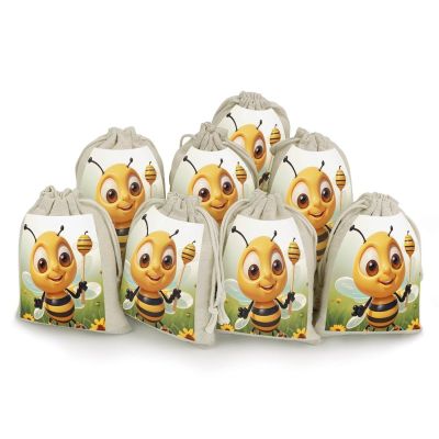 FekiLoot Honey Bee Sachet Bag 8pcs Drawstring Bag Cotton Linen Gift Pouch Muslin Bag Reusable Jewelry Pouches Small Burlap Gift Bags for Filling Spice Jewellery Wedding