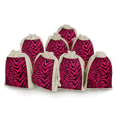FekiLoot Zebra Tiger Leopard Pink Sachet Bag 8pcs Drawstring Bag Cotton Linen Gift Pouch Muslin Bag Reusable Jewelry Pouches Small Burlap Gift Bags for Filling Spice Jewellery Wedding