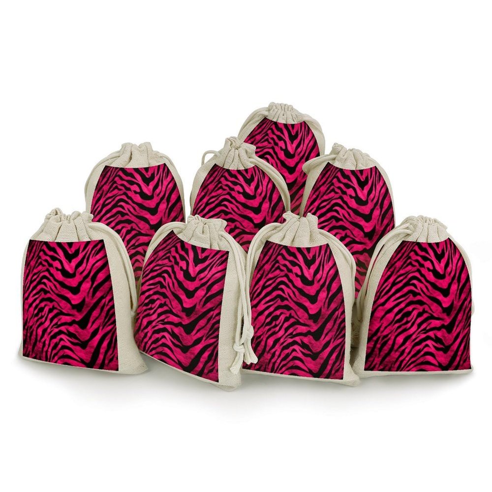 FekiLoot Zebra Tiger Leopard Pink Sachet Bag 8pcs Drawstring Bag Cotton Linen Gift Pouch Muslin Bag Reusable Jewelry Pouches Small Burlap Gift Bags for Filling Spice Jewellery Wedding