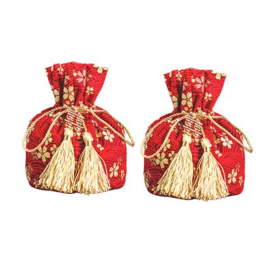 Hemoton Vintage Drawstring Wedding Candy Bags 2pcs Sakura Red Party Favor Pouches for Wedding Sweets and Candy Favors Wrapping Supplies