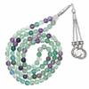 Amazing Gemstone Multi Fluorite Tasbeeh with Moon and Star Charm - Certified Crystal Muslim Prayer Beads Natural Gemstone Tasbih Gift for Ramadan Dhikr and Daily Namaz (S) view 1