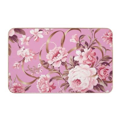 dcetiAAm Flannel Shower Door Mat Outdoor 16 24 Inch, Gentle Floral No Slip Mudroom Rug Water Absorbing Cozy Bathroom Decor Washable Rugs Door Mats Outdoor