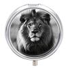 African Lion Black and White Round Metal Pill Organizer 3 Compartment Travel Pill Case with Mirror Waterproof & Leak-Proof for Daily Meds Vitamins Supplements Fits in Purse Pocket Bag view 1