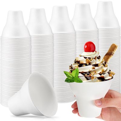 FoldTier 200 Pcs Summer Snow Cone Cups 12 oz Paper Cone Cups White Disposable Leakproof Snack Ice Cream Bowls for Water Kids Party Cookout Commercial Shaved Ice Food Service, 3.94 x 3.35 Inches