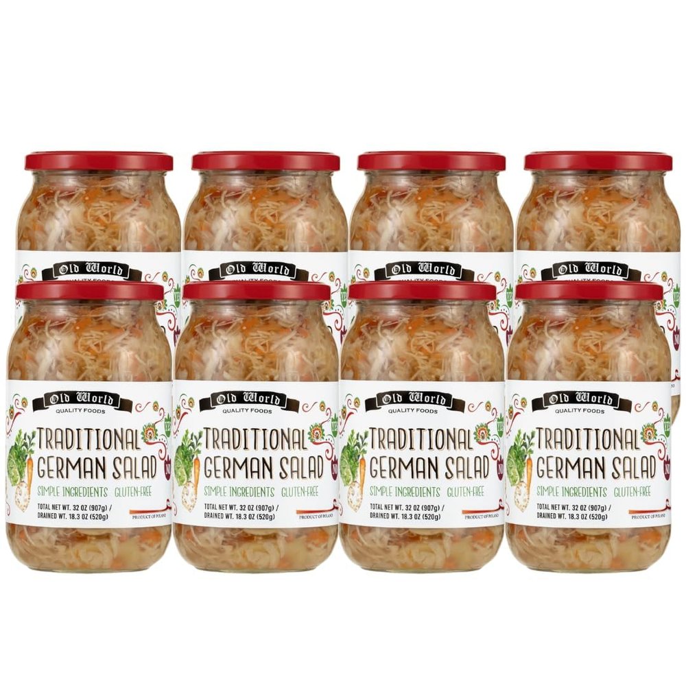 Traditional German Salad, 32 oz Glass Jar (8-Pack) Shredded Cabbage Vegetable Salad, Simple Ingredients, Bulk Supply for Kitchens & Catering | Bundle by INIM Store