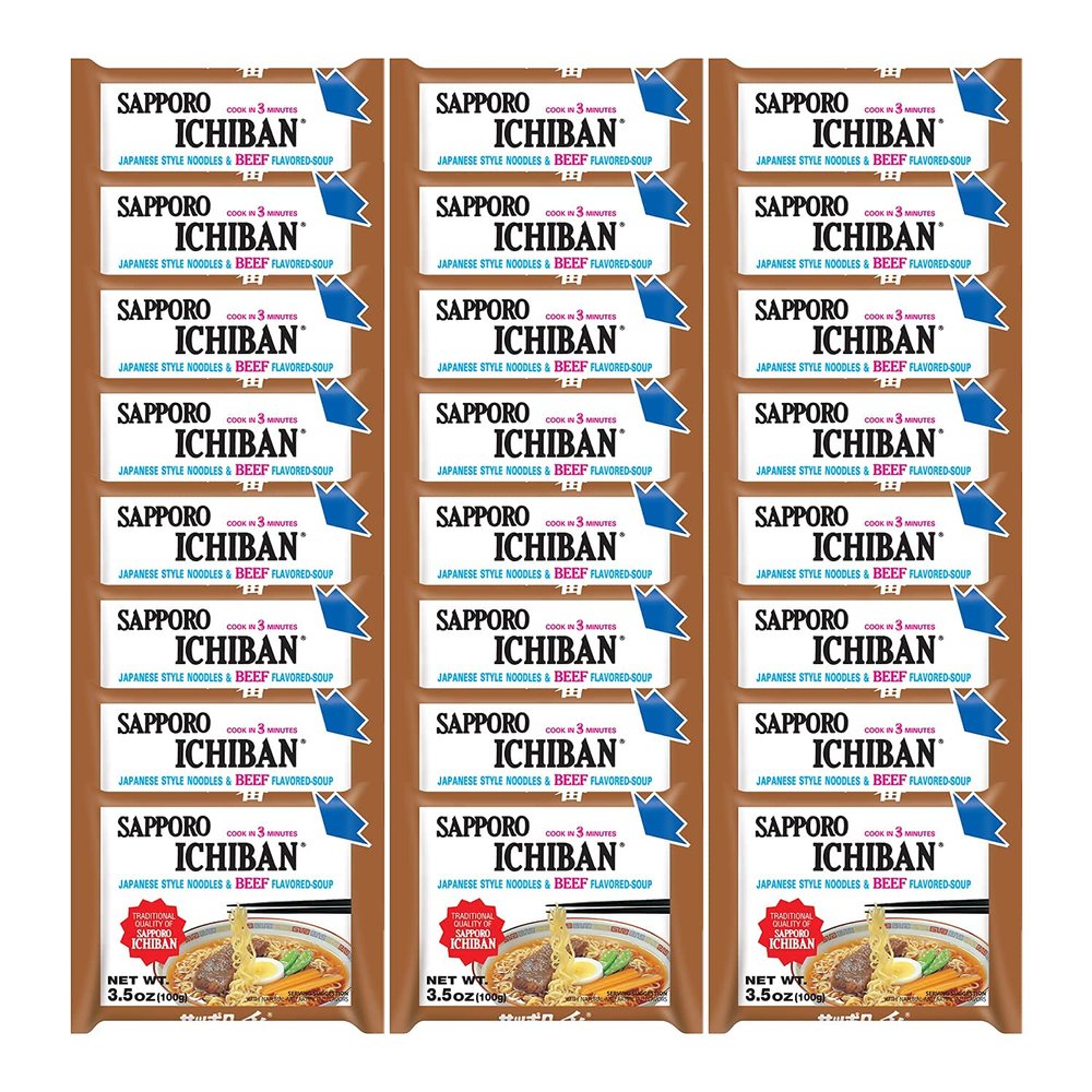Sapporo Ichiban Beef Flavor Noodles 3.5 oz (Pack of 24)