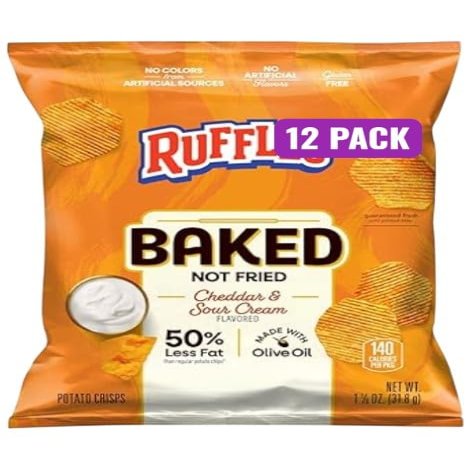Baked Cheddar&Sour Cream Potato Chips, 1.125 oz Bags, Pack of 12, Bundled By Shoppyway Gluten Free, 50% Less Fat, No Artificial Flavors, No Colors from Artificial Sources