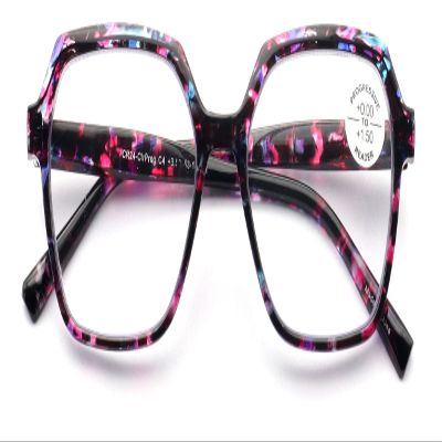 V.W.E. Womens Square Progressive Clear Lens Reading Glasses No Line Multifocus Readers Zero Power on Top (Mosaic, 2.75, x)