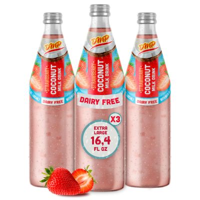 De Mi Pais Strawberry Coconut Milk Drink Creamy Dairy Free & Lactose Free Coconut Beverage with Strawberry Flavor, Refreshing Taste, Perfect for Drinks Glass Jar, 16.4 fl oz 3 Pack