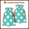 Fuzquwun Teal Turquoise And White Polka Dot Pattern Christmas Linen Gift Bag With Drawstrings Treat Bag Goody Present Bags For Christmas Party Favor view 3