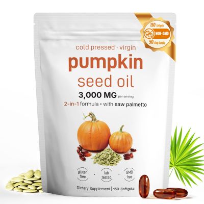 Fenolutra Pumpkin Seed Oil with Saw Palmetto - Cold-Pressed Softgels for Hair Growth & Prostate Support - Organic Supplement for Men & Women, Non-GMO, 150 Softgels