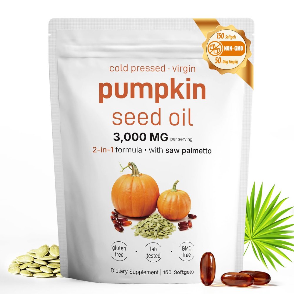 Fenolutra Pumpkin Seed Oil with Saw Palmetto - Cold-Pressed Softgels for Hair Growth & Prostate Support - Organic Supplement for Men & Women, Non-GMO, 150 Softgels