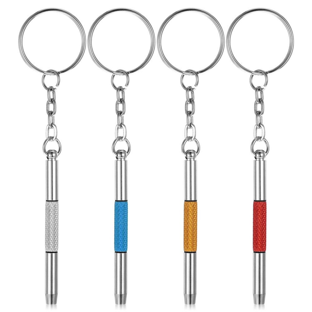 4Pcs Mini Portable Screwdrivers for Glasses, 3-in-1 Keyring Eye Glass Screwdriver Kits Flat Head Phillips Hex Handy Tiny Screw Drivers for Eyeglasses Glass Frame Spectacle Repair,4 Colors