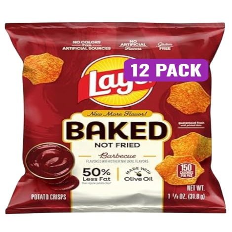 Baked Original Potato Chips, Gluten Free, 50% Less Fat, 1.125 oz Bags, Pack of 12, Bundled By Shoppyway (1.125 Oz (Pack of 12), Baked Barbecue)