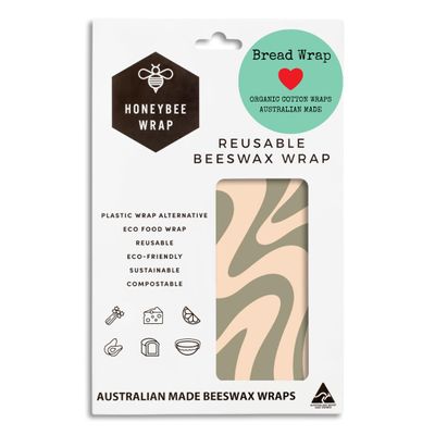 Honeybee Wrap Bread Food Wrap Swirl, 21 x 18 inches, GOTS Certified 100% Organic Cotton. Beeswax, Reusable and Compostable.
