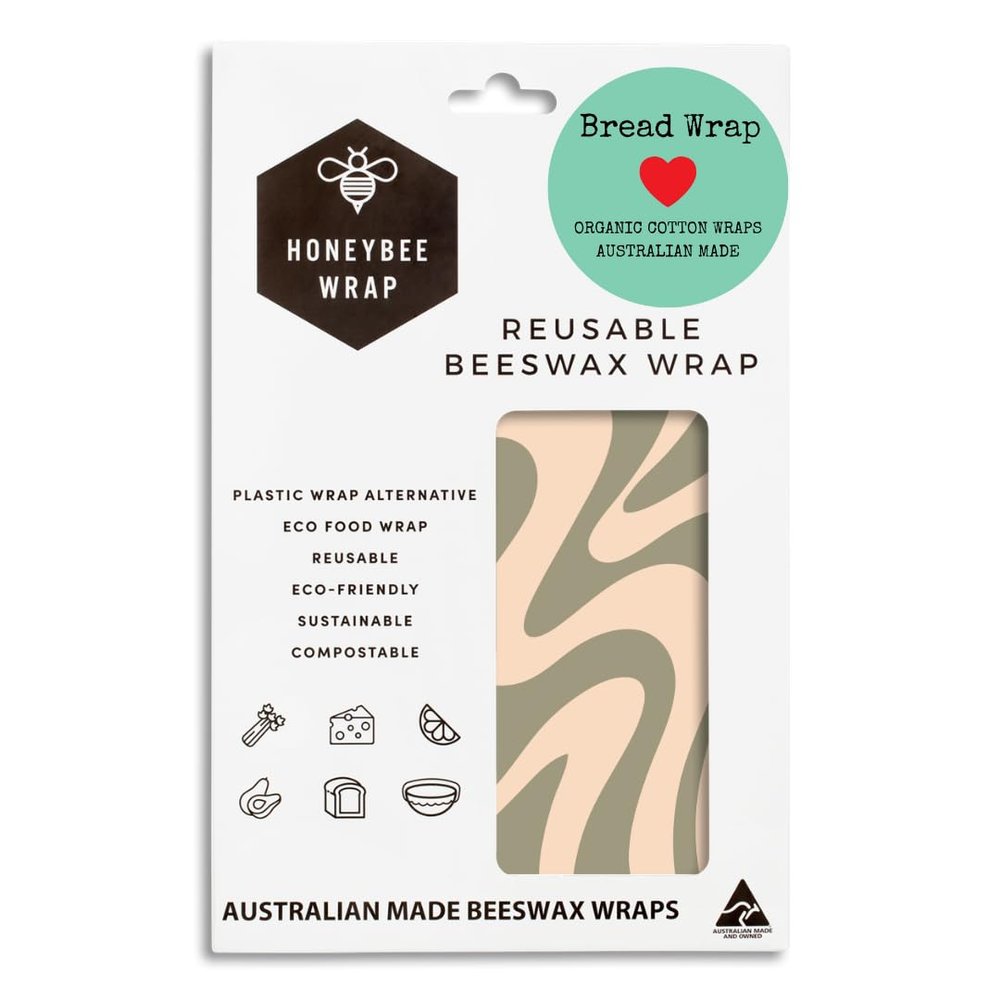 Honeybee Wrap Bread Food Wrap Swirl, 21 x 18 inches, GOTS Certified 100% Organic Cotton. Beeswax, Reusable and Compostable.
