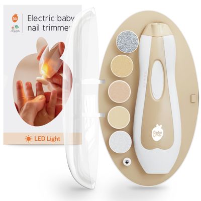Cherish Baby Care LED Baby Nail Trimmer Electric - Auto-Safety Stop Baby Nail Clippers, Bi-Directional Electric Baby Nail File with 2 Speeds & 6 Filing Discs, Newborn Essentials (+ Travel Case)