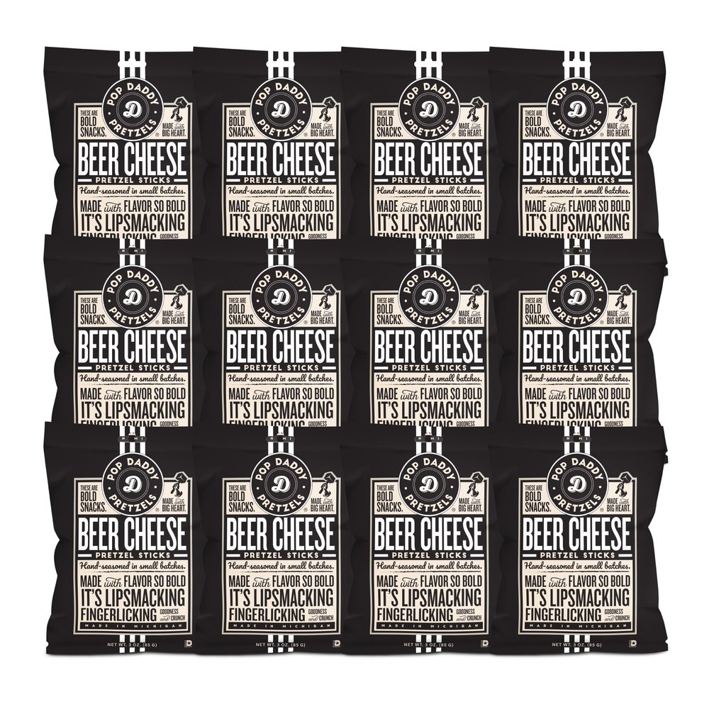 Pop Daddy Flavored Pretzels Sticks, Beer Cheese Flavor, 3oz Gourmet Pretzels Snacks, 12 Pack