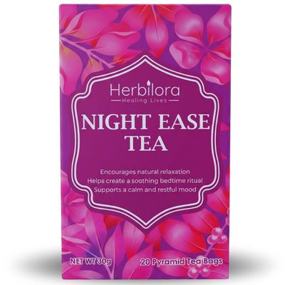 Herbilora Night Ease Herbal Tea | Ceylon tea Organic Chamomile and Lemongrass Blend for Sleep & Relaxation Caffeine-Free Evening Calming Tea, Nighttime Brew, 20 Pyramid Tea bags