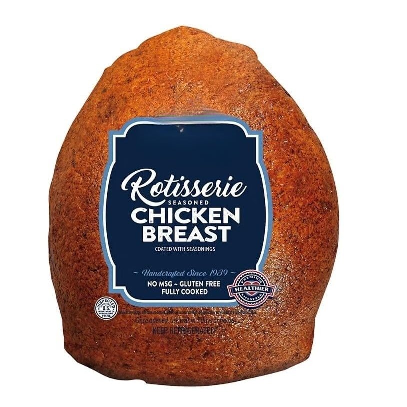 Rotisserie Breast of Chicken , Proudly offering a variety of bold and delicious flavors, made with premium whole muscle meats, hand-trimmed and hand-seasoned to perfection. Minimally processed , Deli Counter Meat .[ 32 oz , 2 lb ]