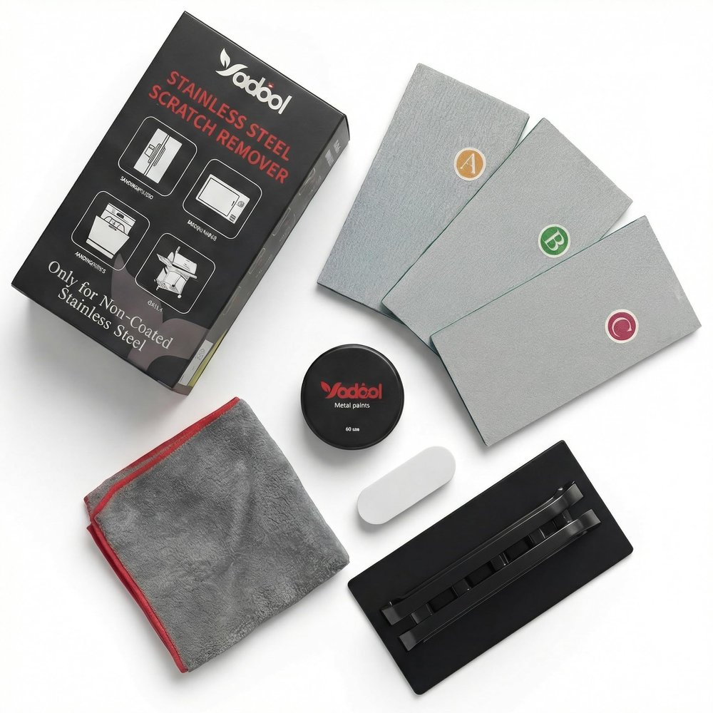 Yadool Stainless Steel Cabinet Panel Scratch Remover Kit for Non-Coated Stainless Steel Surfaces, Removes Scratches Scuffs Abrasions, Restores Brushed Finish, DIY Repair Solution