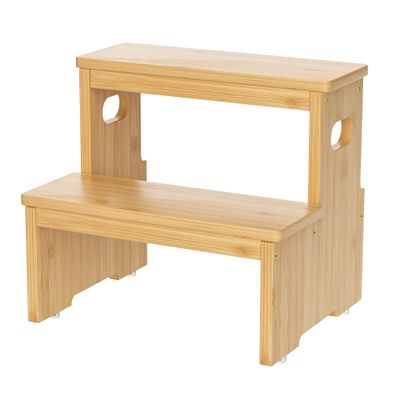 Aiowhy Two Step Stool for Adults and Kids, 450lbs Heavy Duty Step Stool, Bamboo Step Stool for High Beds, Portable Helper Step Stairs for Kids, for Kitchen, Bathroom, RV, Bedside Step Stool, Natural