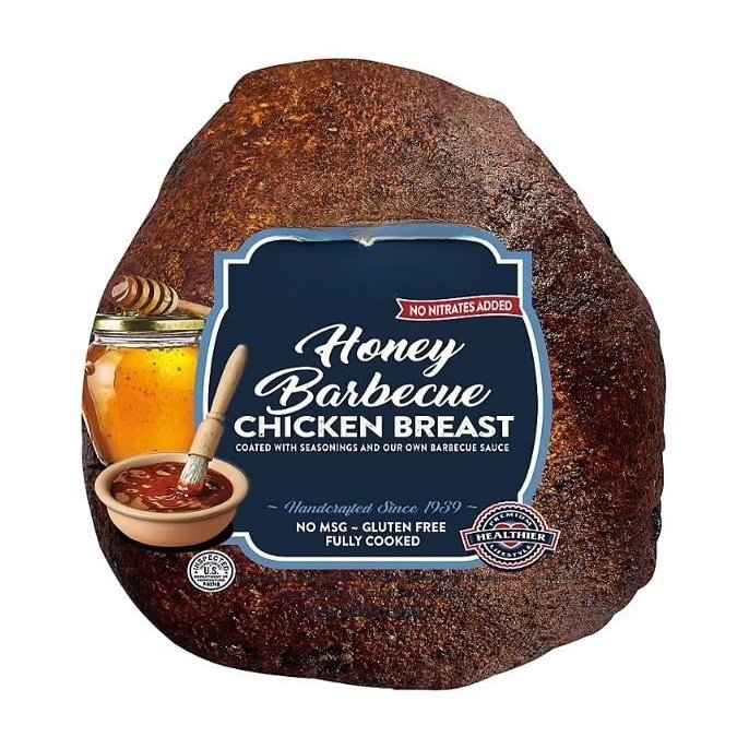 Honey Barbecue Chicken Breast , Proudly offering a variety of bold and delicious flavors, made with premium whole muscle meats, hand-trimmed and hand-seasoned to perfection. Minimally processed , Deli Counter Meat .[ 32 oz , 2 lb ]