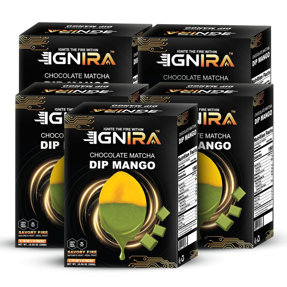 IGNIRA Dried Mango Slices Covered in Matcha Chocolate, Tropical Matcha Chocolates Dipped Fruit Snack, Real Fruit Snacks Strips Convenient On-the-Go, Gluten-Free, 5 Boxes (6 Packs x5, 1.76 oz Each)