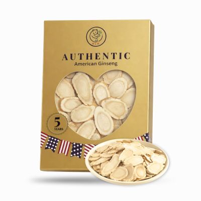 5 Year American Ginseng Slices Hand-Selected Wisconsin Panax Ginseng, Nature American Ginseng Root Slices for Men & Women, for Tea & Soup, Daily Use (1, Box)